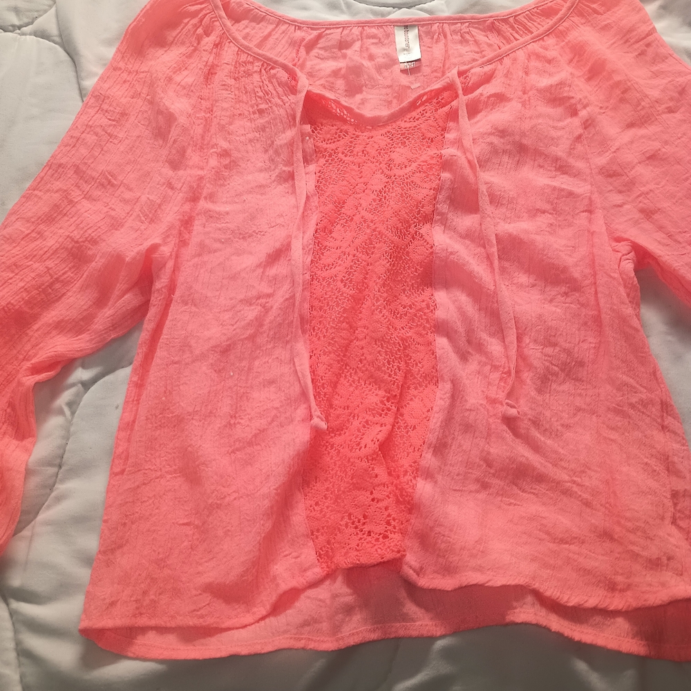 No Boundaries Coral Lace Accent Blouse